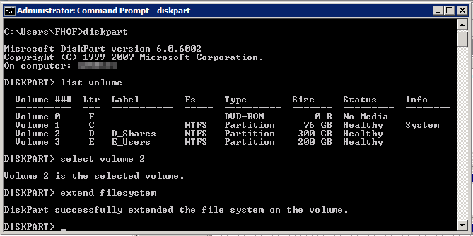 Diskpart - extend filesystem